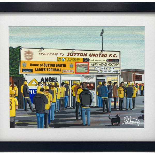 Sutton Utd F.C, Gander Green Lane, High Quality Framed Football Art Print.