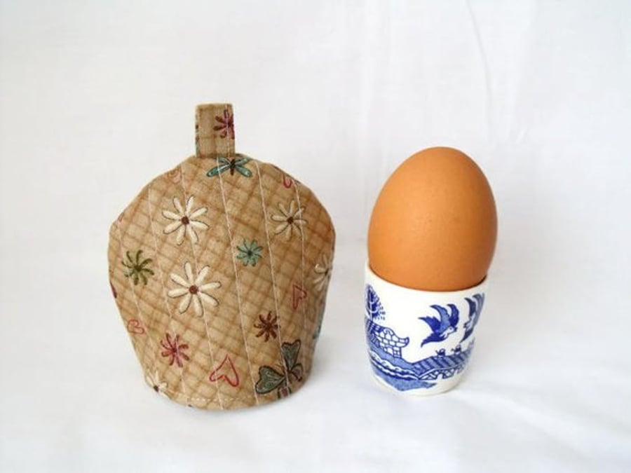 light brown floral print quilted egg cup cozies, easter gift