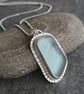 Pale blue sea glass pendant in sterling silver