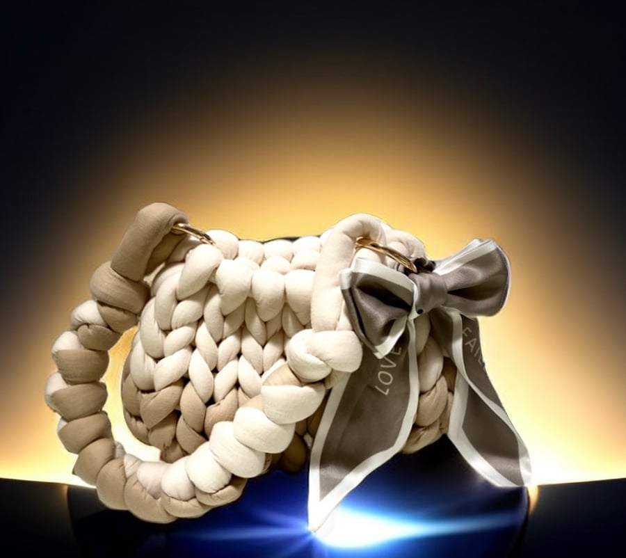 Hand-crocheted Bag Beige and Khaki 