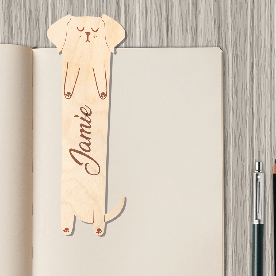 Cartoon Dog Bookmark Personalised Wooden Pet Book Dogs Lover Page
