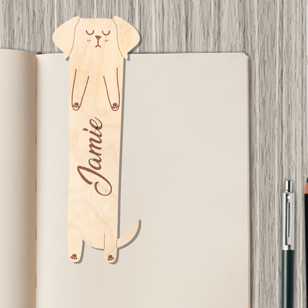 Cartoon Dog Bookmark Personalised Wooden Pet Book Dogs Lover Page