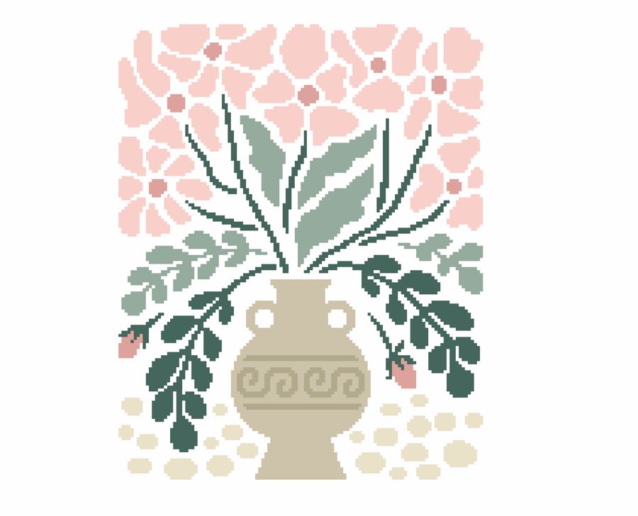 208 - Matisse Inspired Pink Flower Vase Cross Stitch Pattern (PDF Counted Chart)