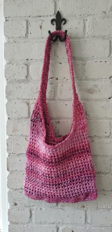 Handmade Crochet Pink Boho Tote Bag: Durable Eco-Friendly Carryall