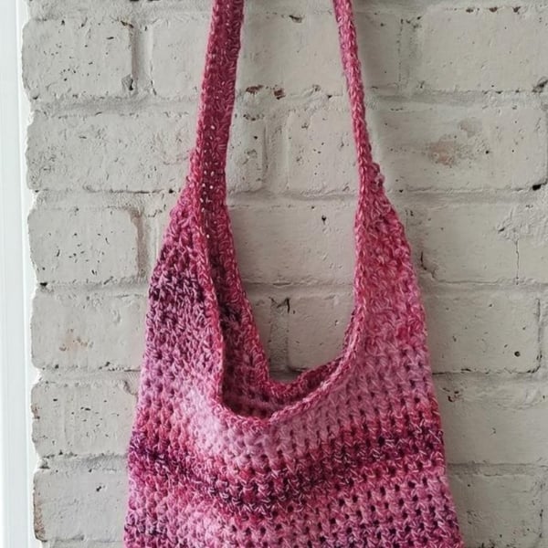 Handmade Crochet Pink Boho Tote Bag: Durable Eco-Friendly Carryall