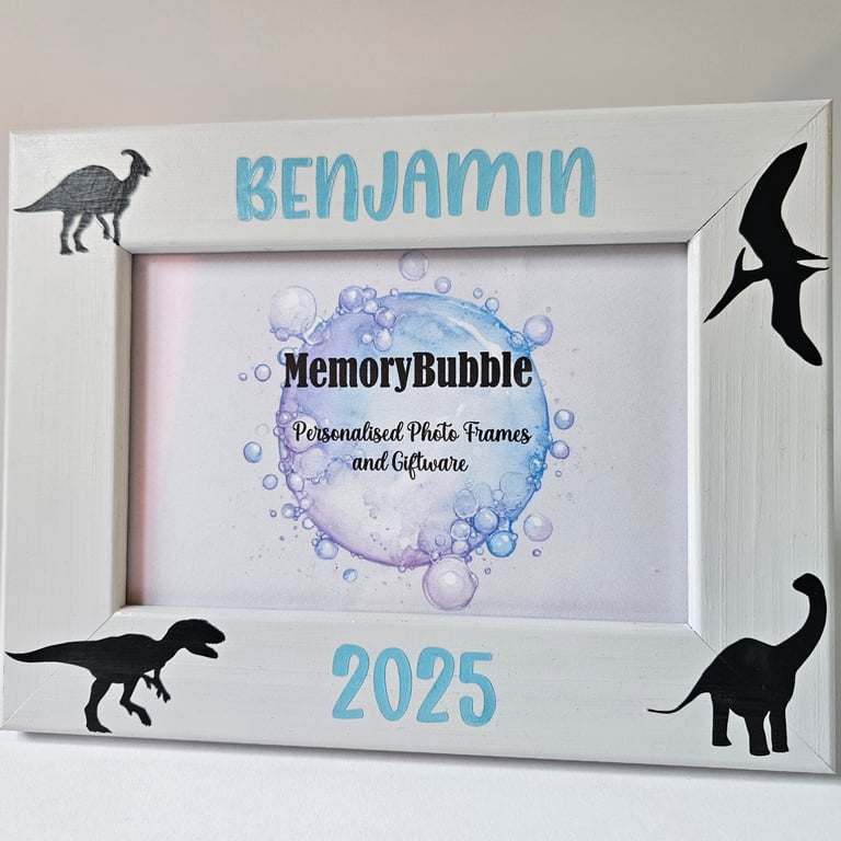 personalised hand painted dinosaur children gift photo frame 6x4"