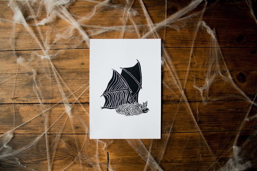 Betty Bat A4 Lino Print