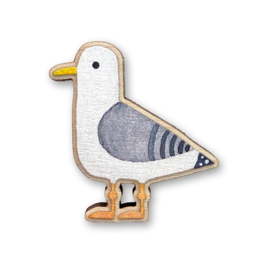 Wooden Pin Badge - Seagull - Maple Wood Brooch - Seaside Accessories and Gifts