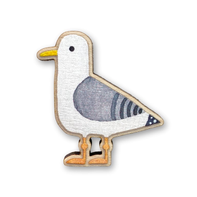 Wooden Pin Badge - Seagull - Maple Wood Brooch - Seaside Accessories and Gifts