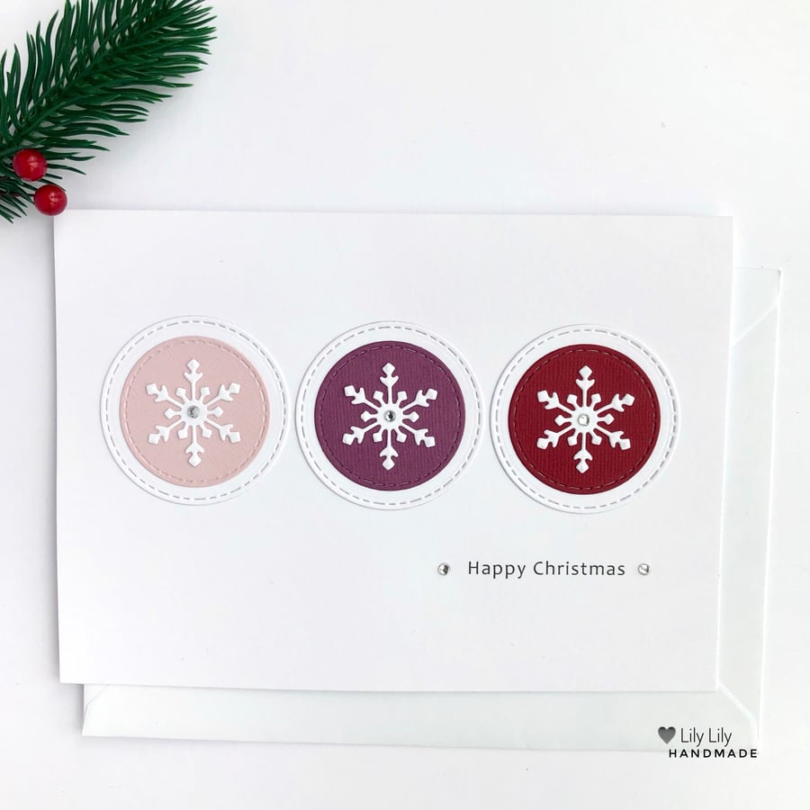 Snowflakes (Berry) Design Christmas Card by Lily Lily Handmade 