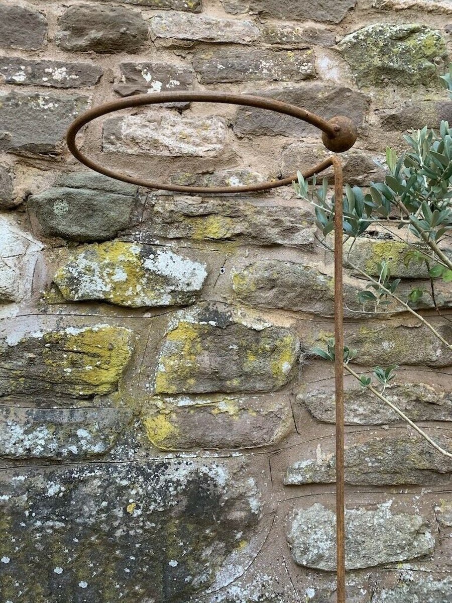 Small Wrap Around Plant Support 1m, Rusty Rustic Metal Garden Circle Hoop 
