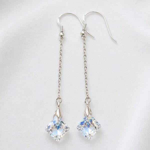 Aurora Borealis Crystal Long Chain Drop Earrings