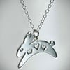 Sterling silver leaping bunny rabbit with heart cutouts pendant necklace