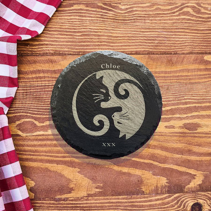 Personalised Cat Lovers Gift, Valentine's Day, Cats Coasters, Cats Slate Coaster