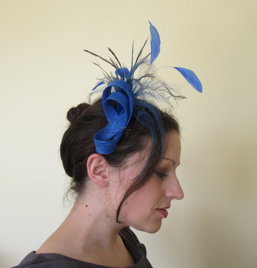 Royal Blue Fascinator Hair Clip - Wedding Hair Piece, Bridesmaid Accessory