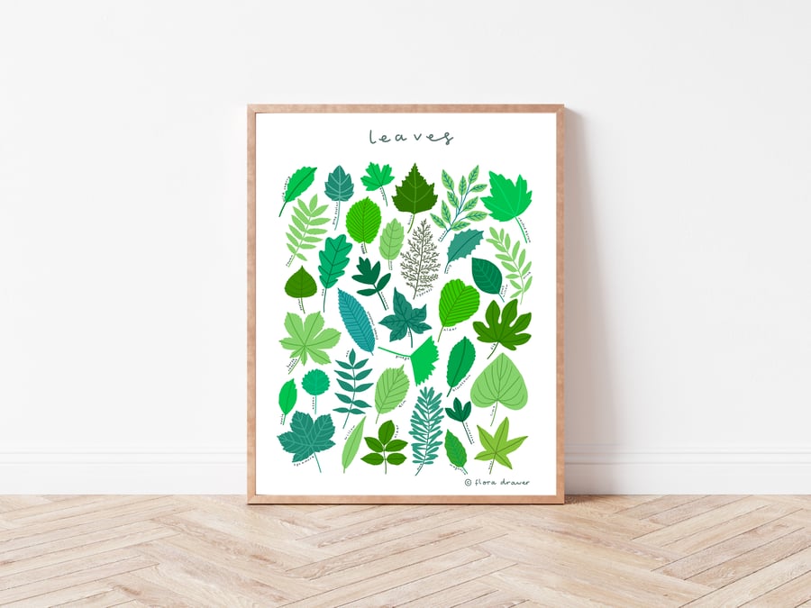 Green leaves print - Unframed A4.