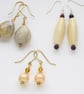 Retro cream earrings vintage beads dangle recycled neutral grey amber 3 pairs