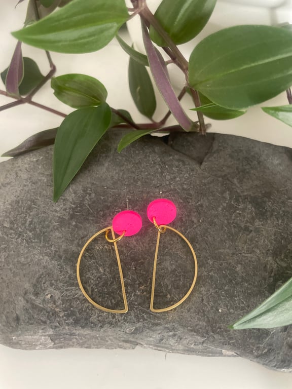 Half circle polymer clay and brass earrings 