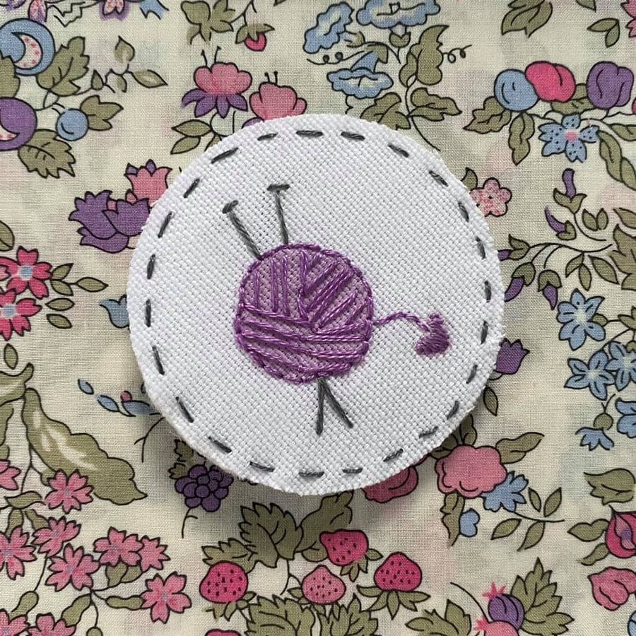 Hand Stitched 'Yarn' Brooch (Knitting) - Purple