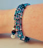Blue Czech Glass Memory Wire Wrap Bracelet - Birthday, Anniversary, Gift For Her - Image 3