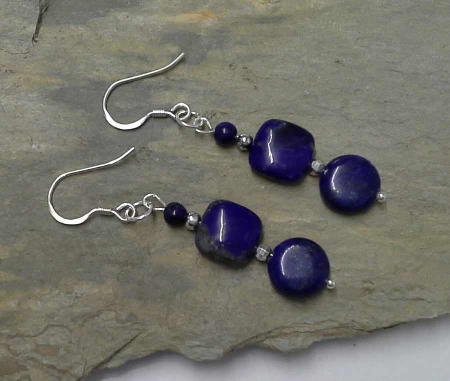 Genuine Lapis Lazuli Earings 925 Sterling Silver findings