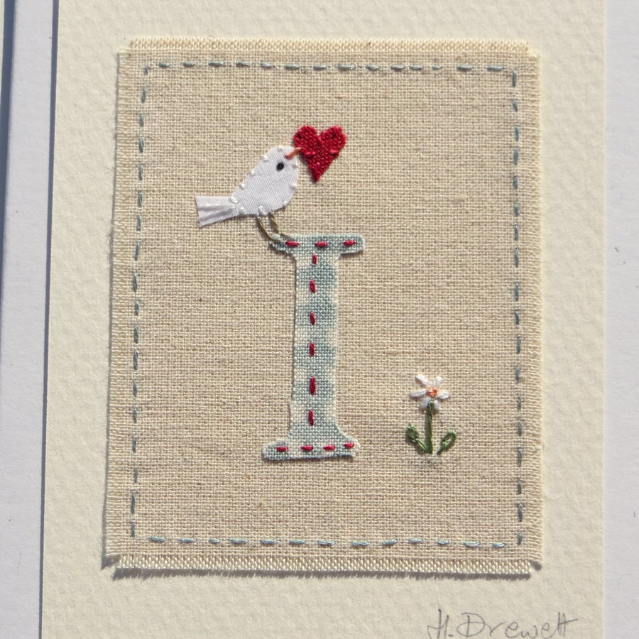 Sweet little hand-stitched letter I new baby, birthday or Christening
