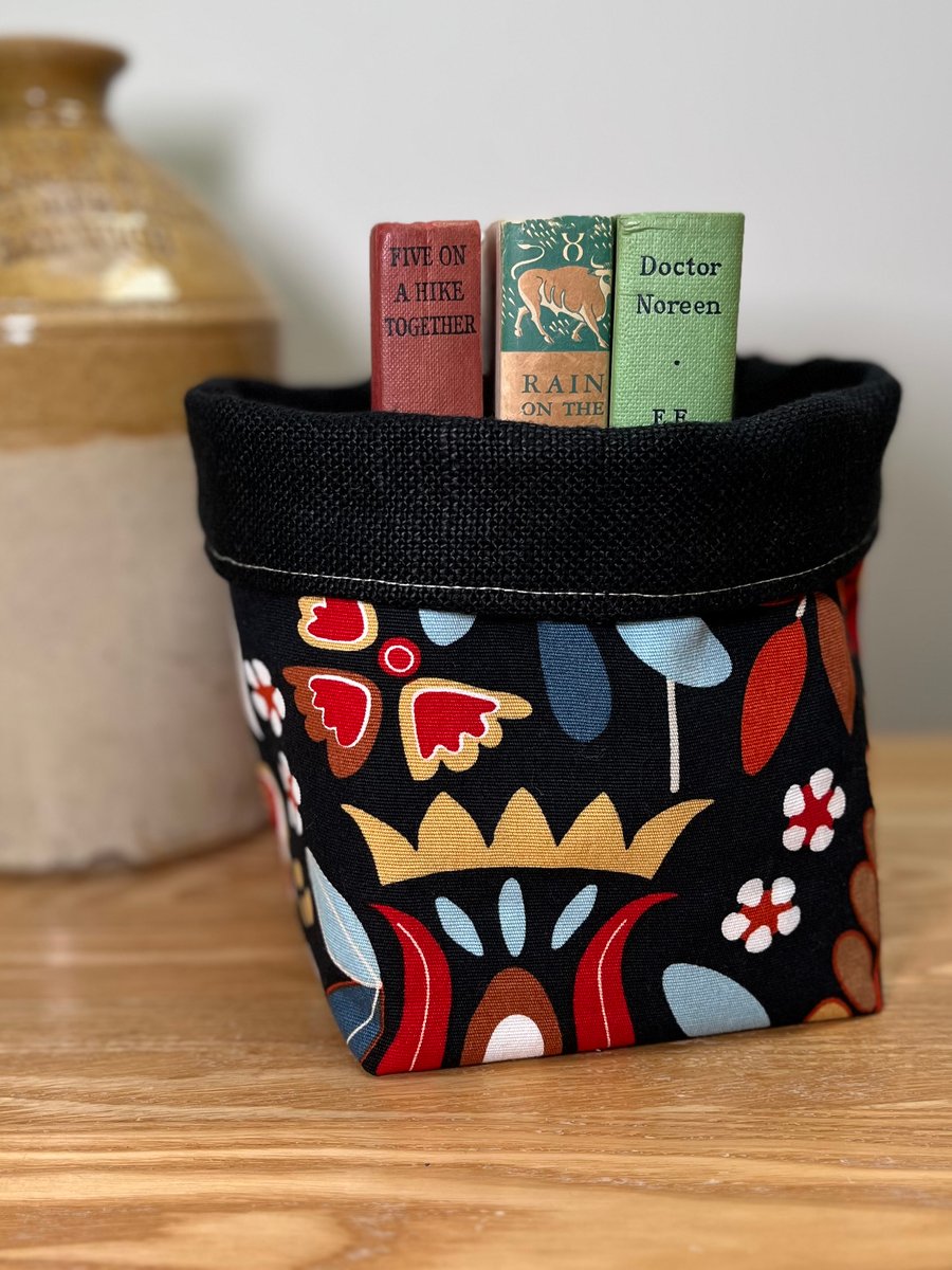 Bright leafy print reversible storage basket plant pot craft storage