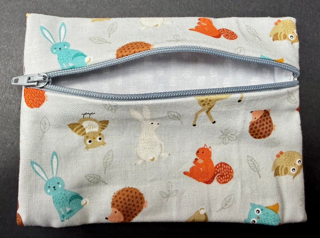 Small zipped purse -colourful owls on light blue