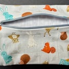 Small zipped purse -colourful owls on light blue