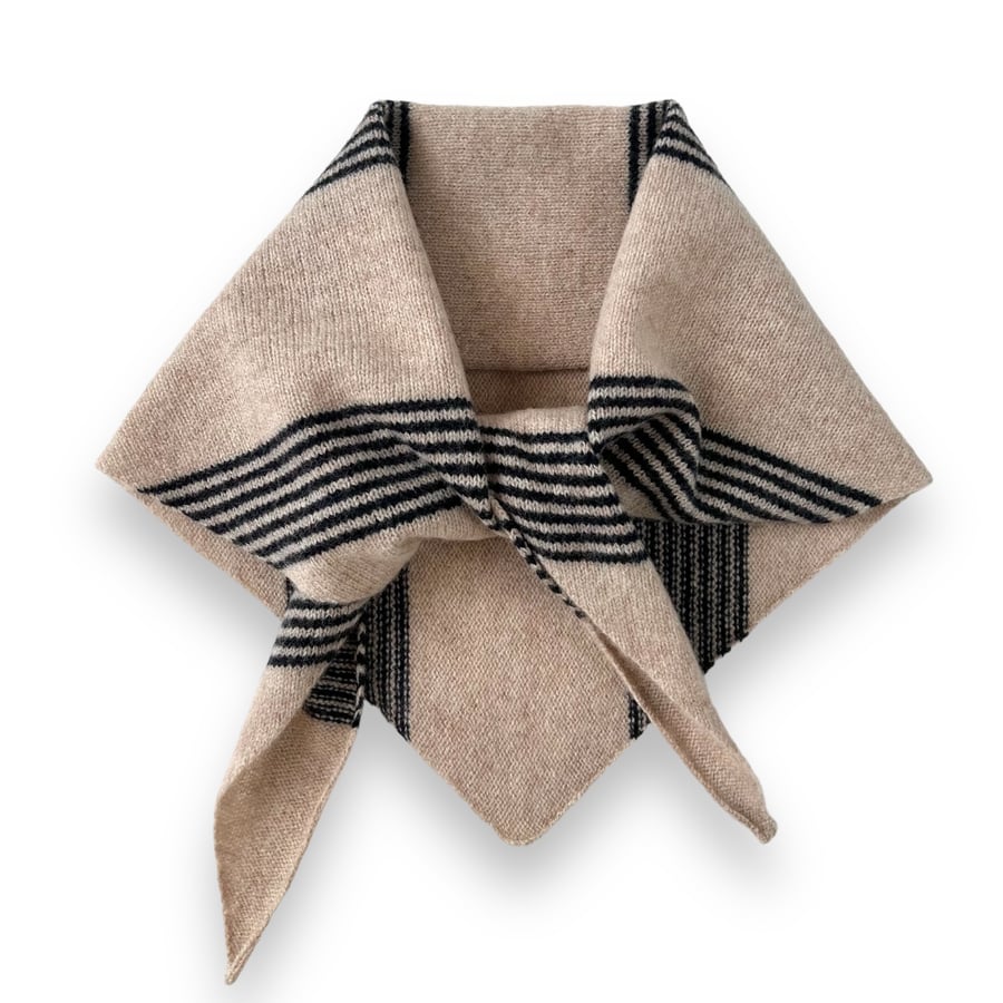 Triangle Scarf in Ecru with Navy ticking stripe