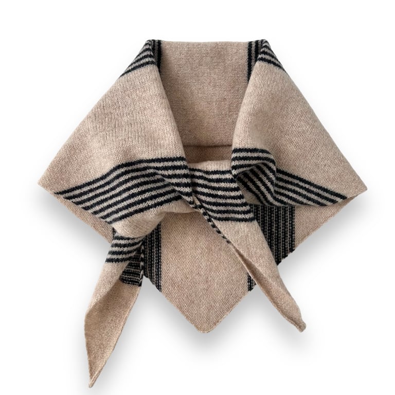 Triangle Scarf in Ecru with Navy ticking stripe