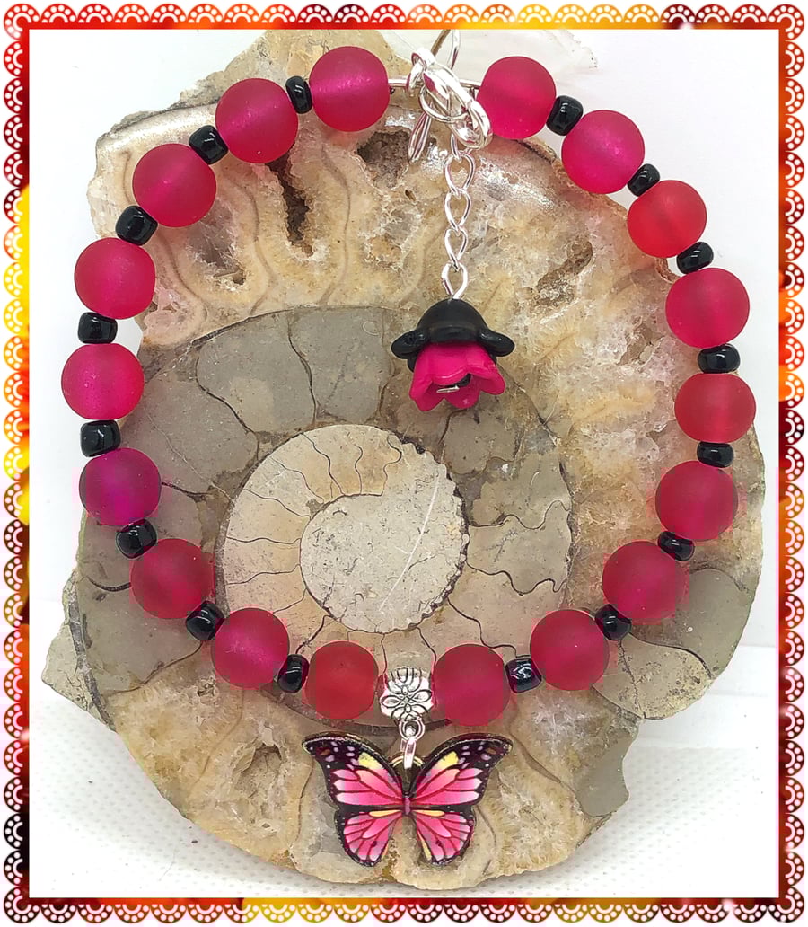 One of a Kind Red enamelled butterfly bangle style bracelet 