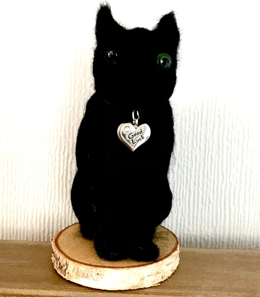 Good luck-mascot-black cat -needle felted-animal-gift for cat lovers