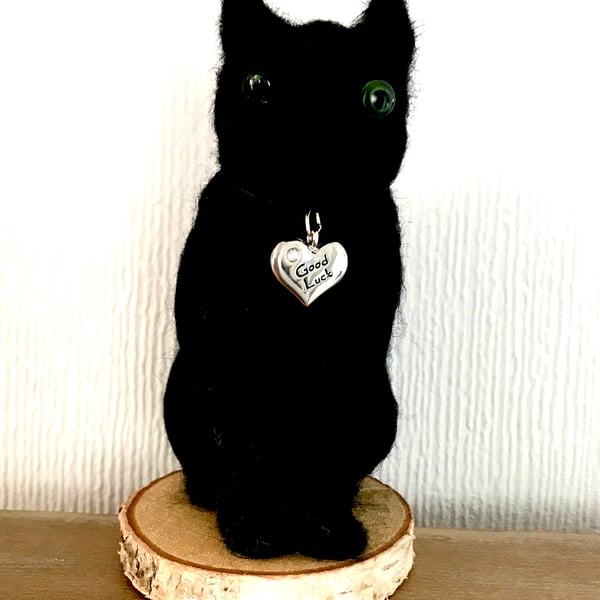Good luck-mascot-black cat -needle felted-animal-gift for cat lovers