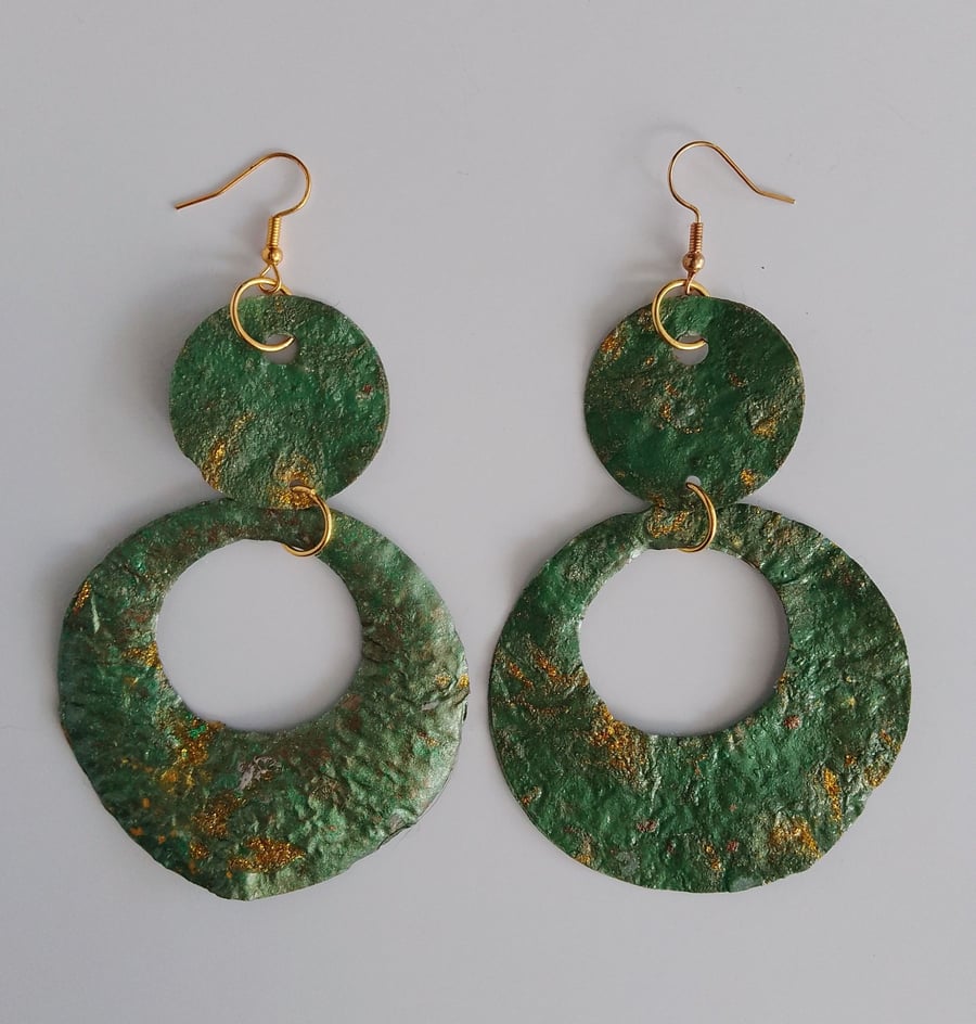 Green with Gold Tinge Earrings - Extremely Lightweight!