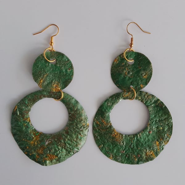 Green with Gold Tinge Earrings - Extremely Lightweight!