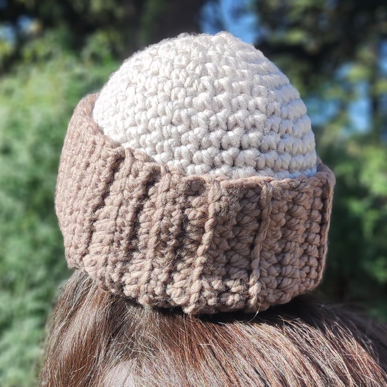 Handmade Fisherman's Hat and Neck Warmer in Parchment and Brown 