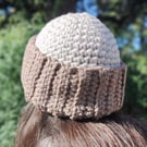 Handmade Fisherman's Hat and Neck Warmer in Parchment and Brown 