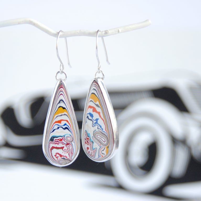 Reserved for AK - Kenworth fordite earrings - red, white and yellow