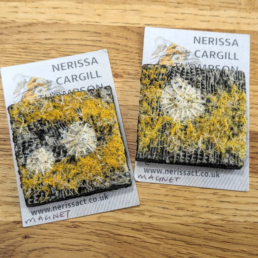 Coastal inspired Textile Ultra Mini Magnetic Art on yellow or blue