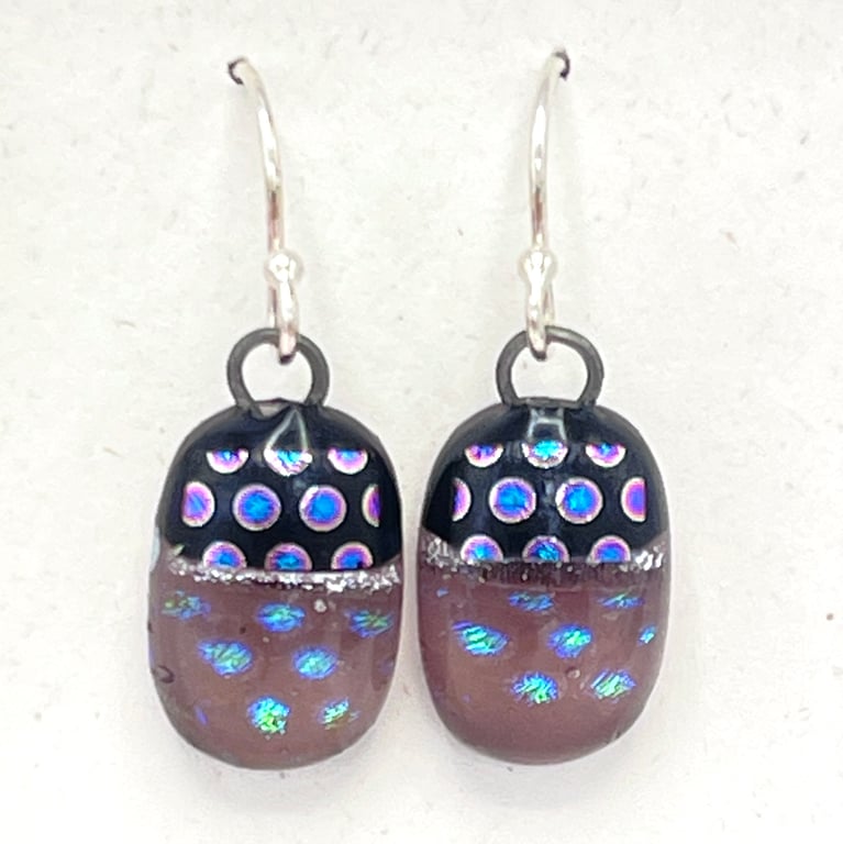 Pale Violet Spotty Fused Glass Drop Earrings