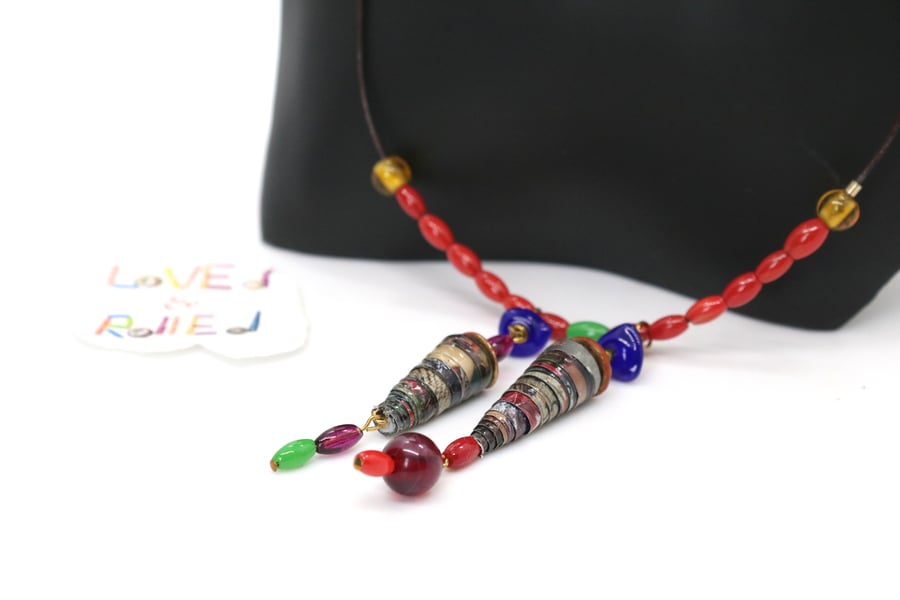 Paper Beads Necklace with conical beads