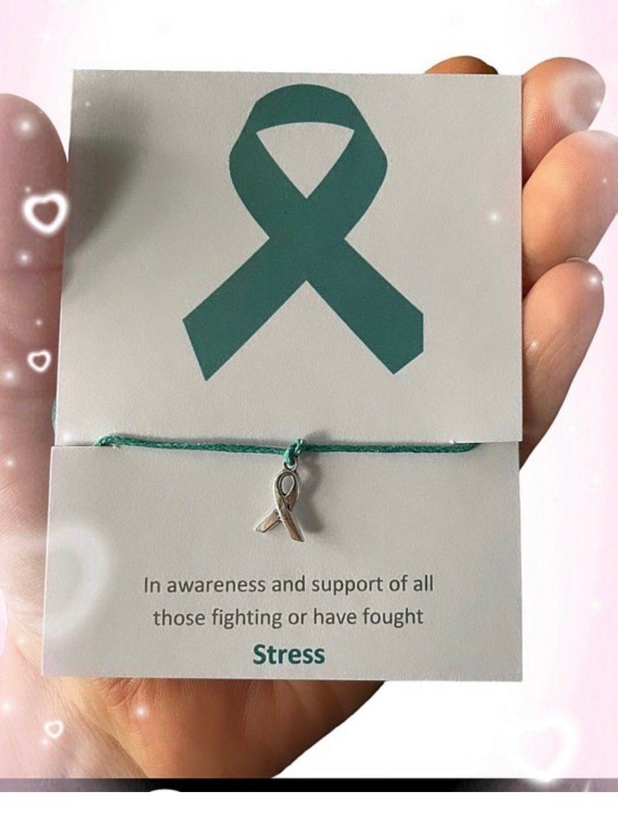 Stress awareness ribbon charm corded wish bracelet 