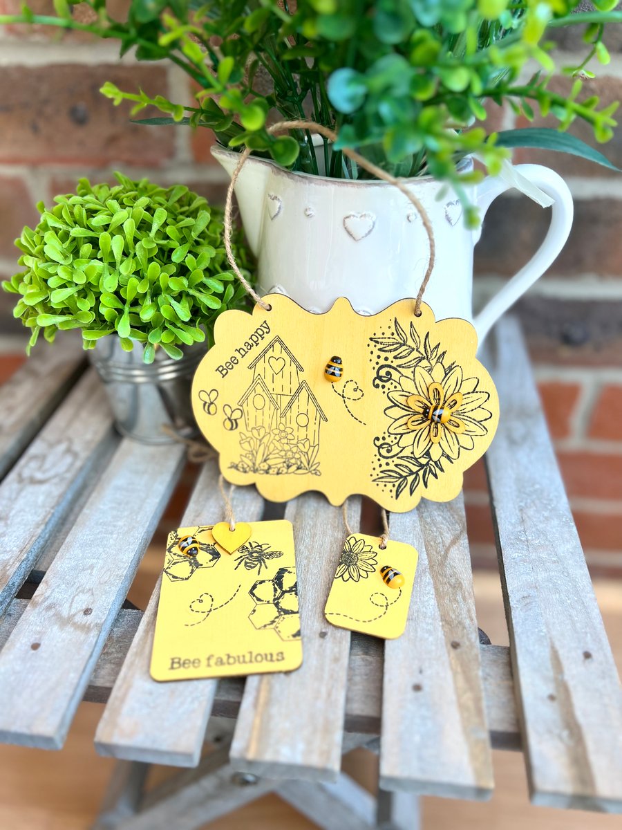 ‘Bee Happy, Bee Fabulous! Wooden Decorations x 3