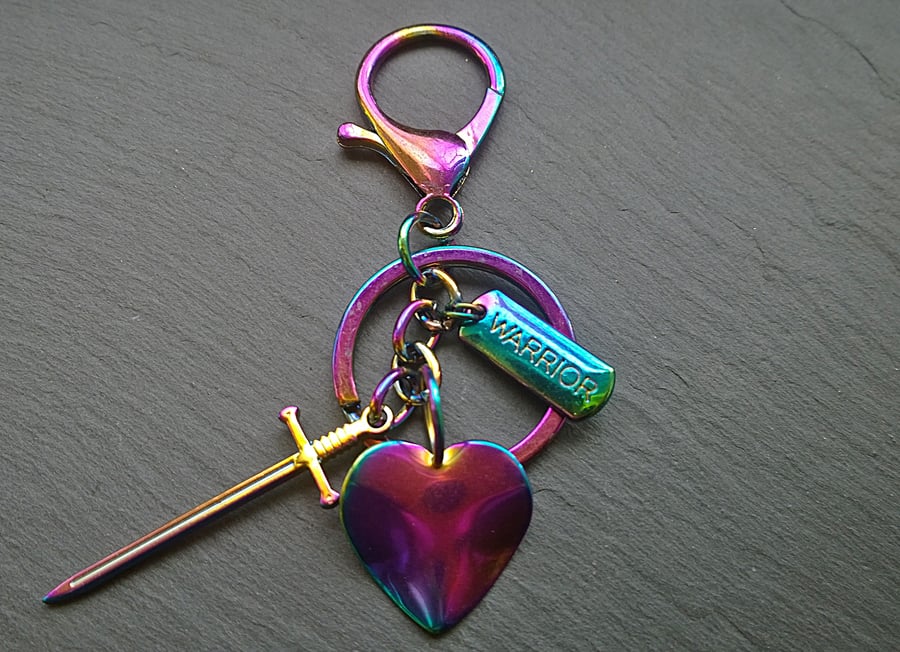 Warrior Heart Inspirational Rainbow Plated Keyring (9)