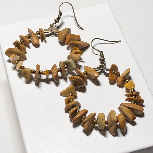 Mookaite chip hoop earrings