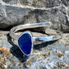 Light Cornflower Blue and Hammered Textured Sterling Silver Adjustable Ring