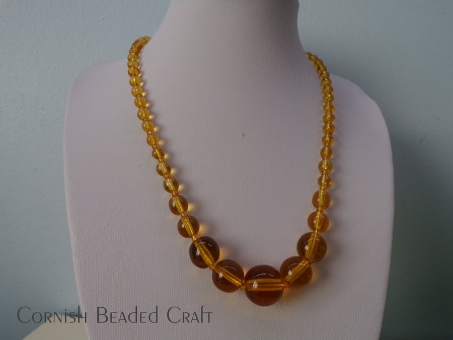 Vintage Lovely Graduating Amber Glass Sterling Silver  Necklace  - FREE UK P&P