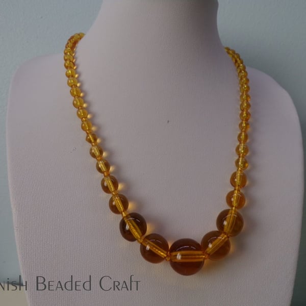 Vintage Lovely Graduating Amber Glass Sterling Silver  Necklace  - FREE UK P&P