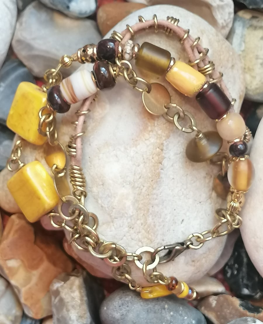 Glass beads artisan bracelet, statement bracelet, multistrands bracelet 